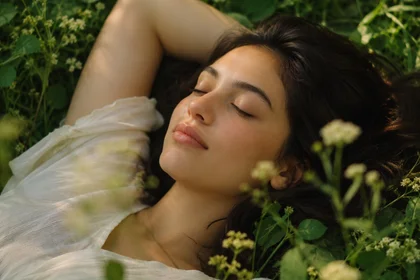 Person resting peacefully in a field of wildflowers