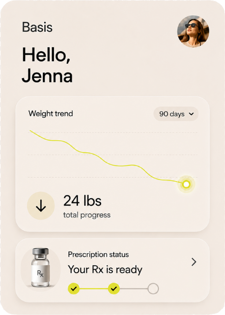 Basis app showing weight trend and prescription status