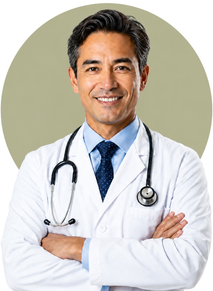 Licensed provider in a white coat with stethoscope